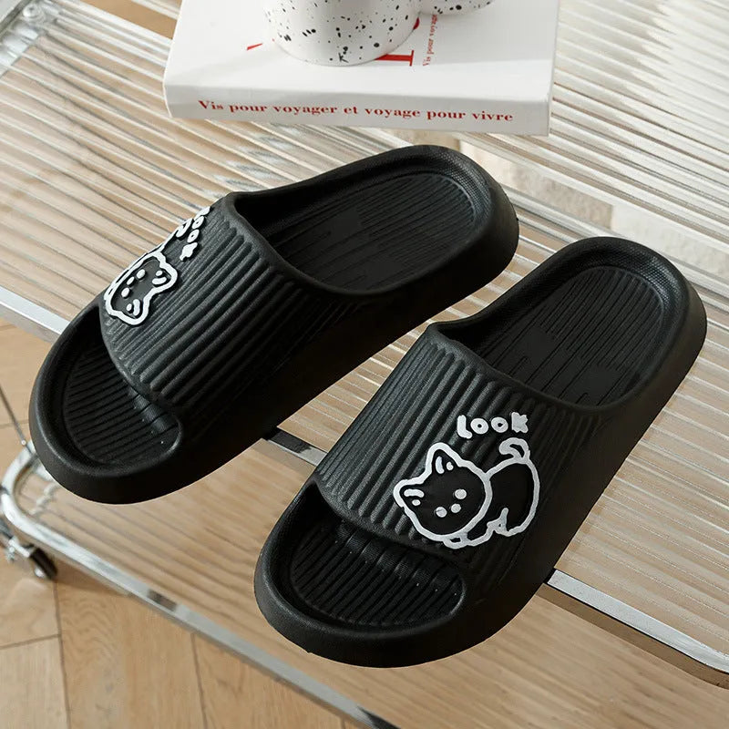 Women's cat-themed platform slides with thick EVA sole in multiple colours.