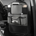 Leather car seat back storage bag in four colour options with suspended mounting