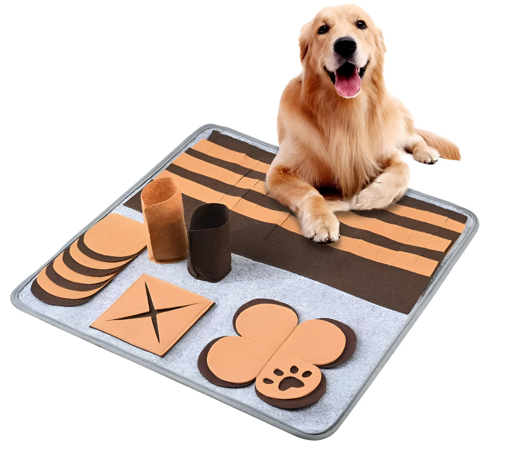 Brown felt dog training mat with non-slip base, 58 by 58 centimetres, fine stitches
