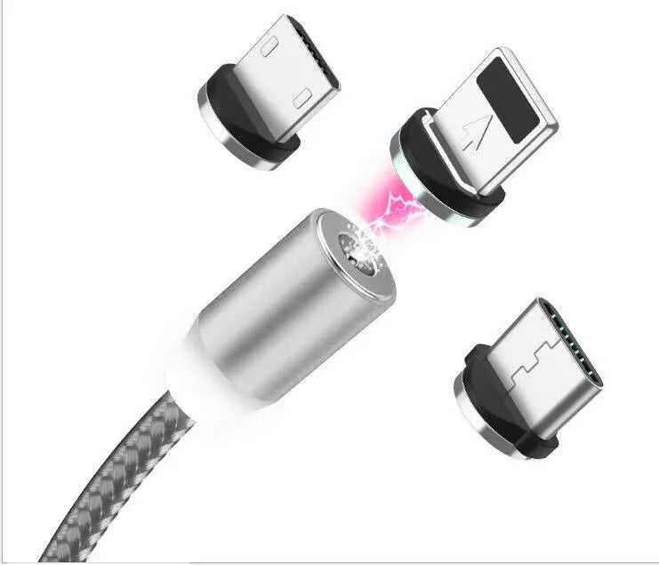 YBD 1m magnetic LED charging cable with cotton woven black cable and aluminium magnetic connectors