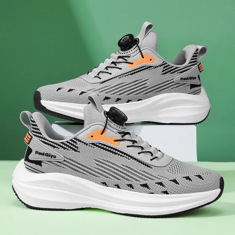 Men's rotating buckle Fly-kit mesh casual sports running shoes in three colour options