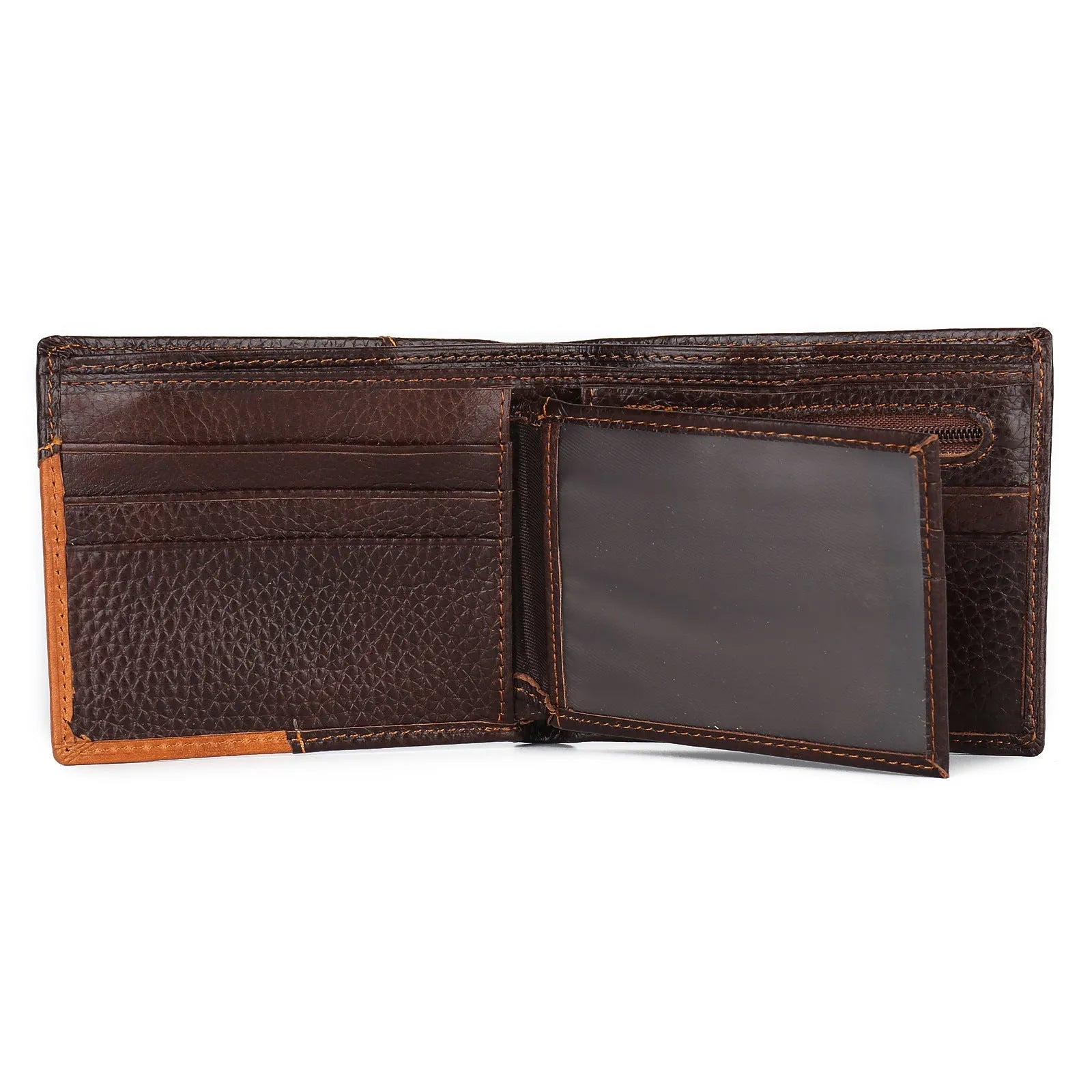 Korean style men's wallet in cowhide leather with personality stitching and multiple compartments