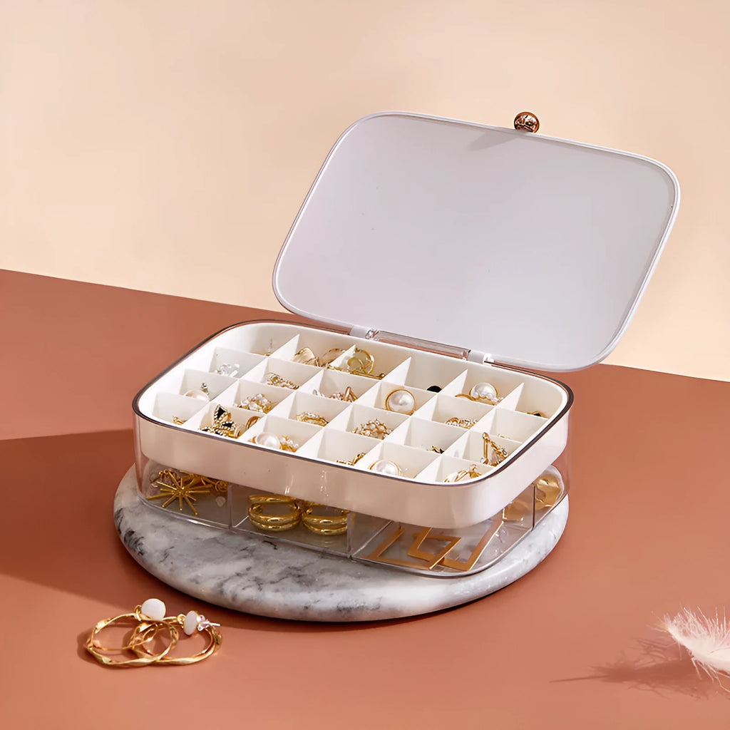 Modern minimalist jewelry storage box with multi-layer compartments in green colour
