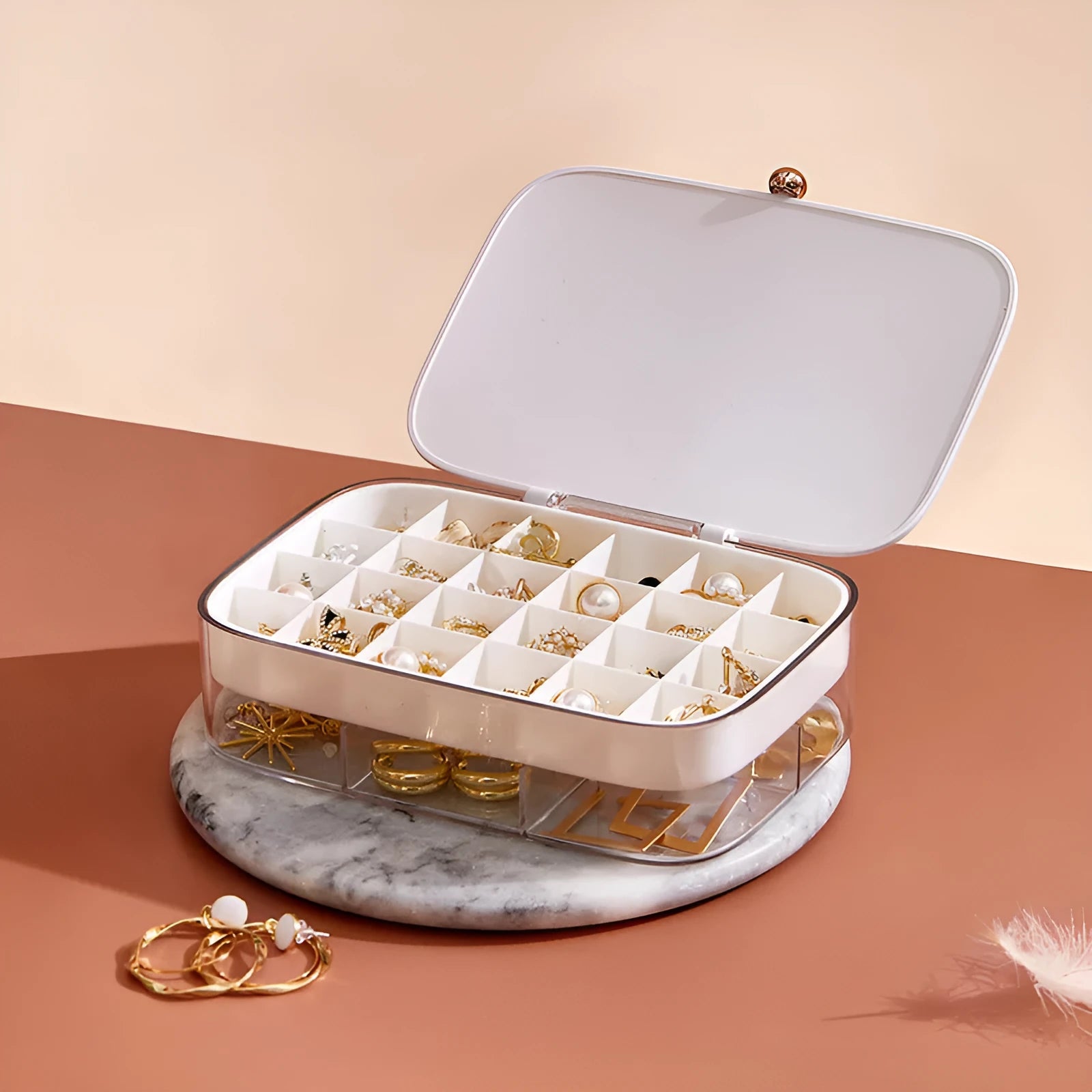 Modern minimalist jewelry storage box with multi-layer compartments in green colour