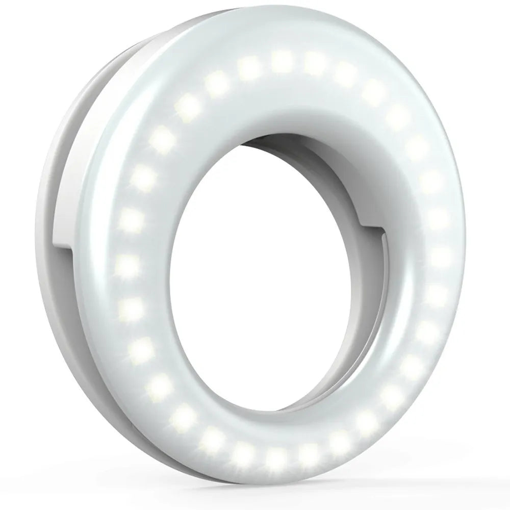 Black USB rechargeable selfie ring light for mobile phone photography and video
