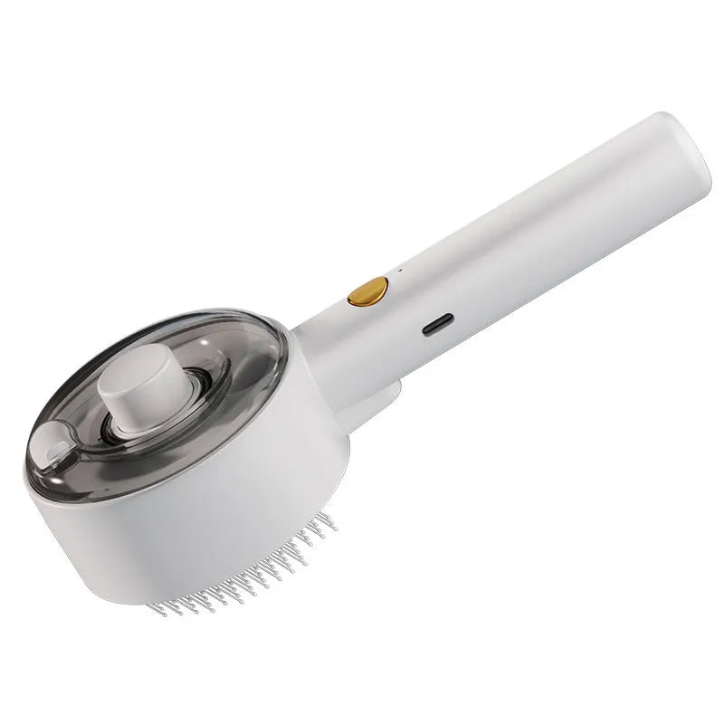 Ceramic white pet grooming brush with UV sterilisation light and spray mist function for dog and cat hair removal