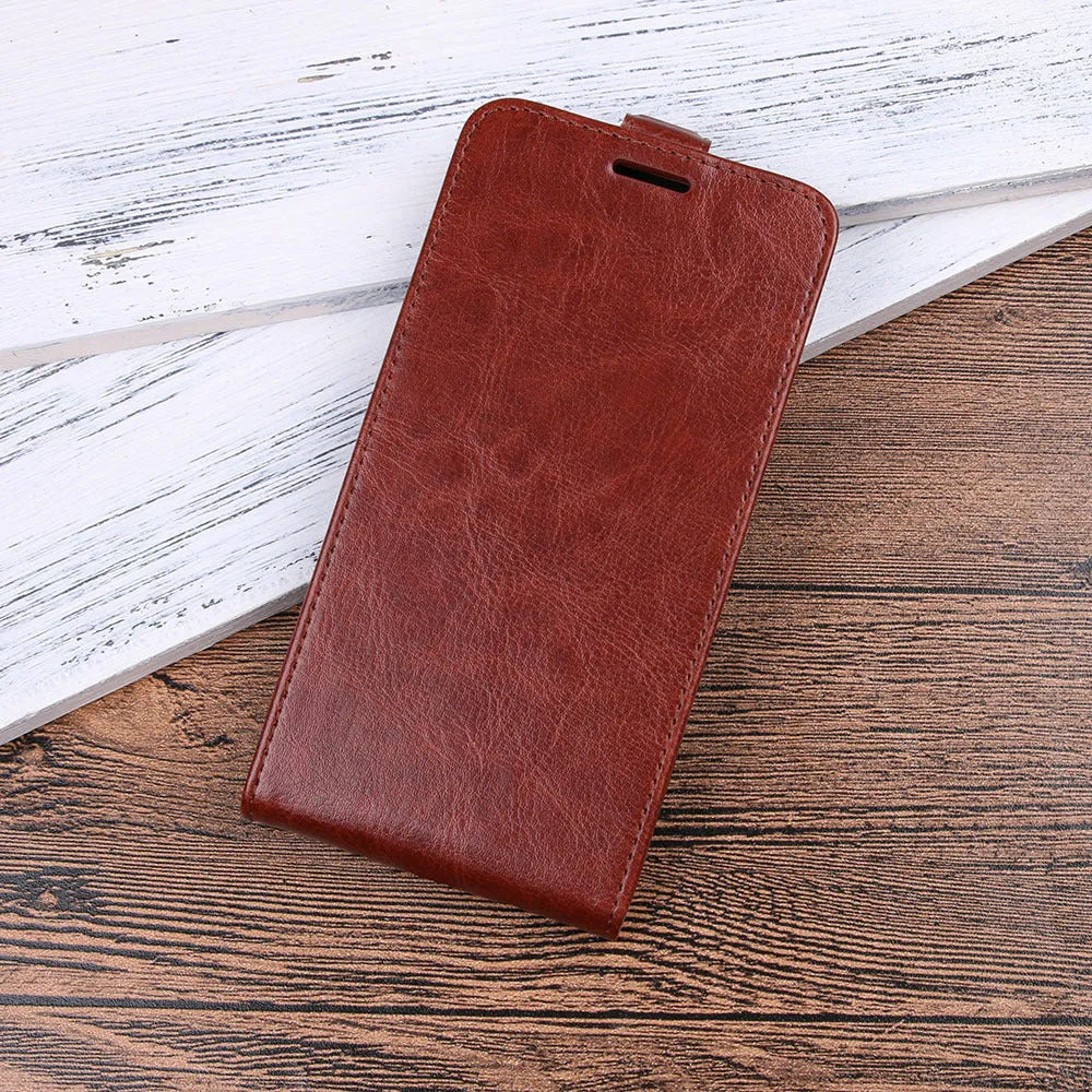 Black genuine leather wallet phone case for Huawei Honor 7X with a crazy horse pattern, showing open card slots.