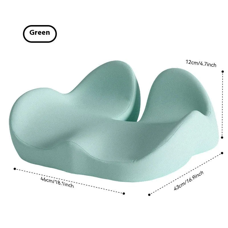 Memory foam office chair cushion in light grey colour showing 12cm thickness