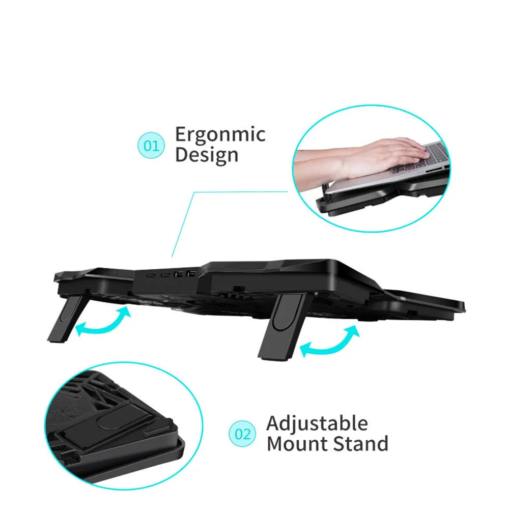 Laptop cooling base with four LED cooling fans and two USB ports