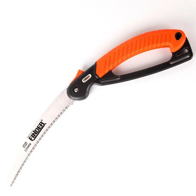 230mm folding garden saw with TPR grip handle showing folded and extended positions