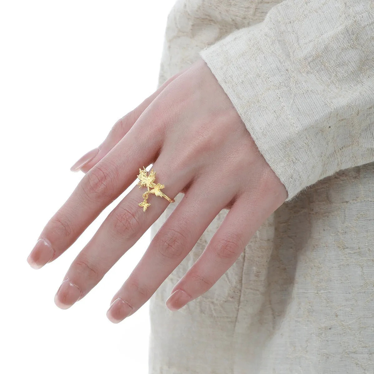 Silver butterfly ring earrings with adjustable opening in white gold or 18K gold colour options