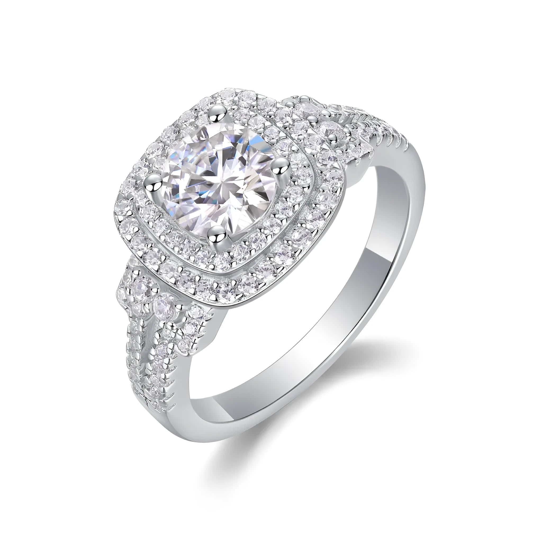 Wedding ring set with 1-carat moissanite in S925 silver platinum-plated band, gift box, GRA certificate