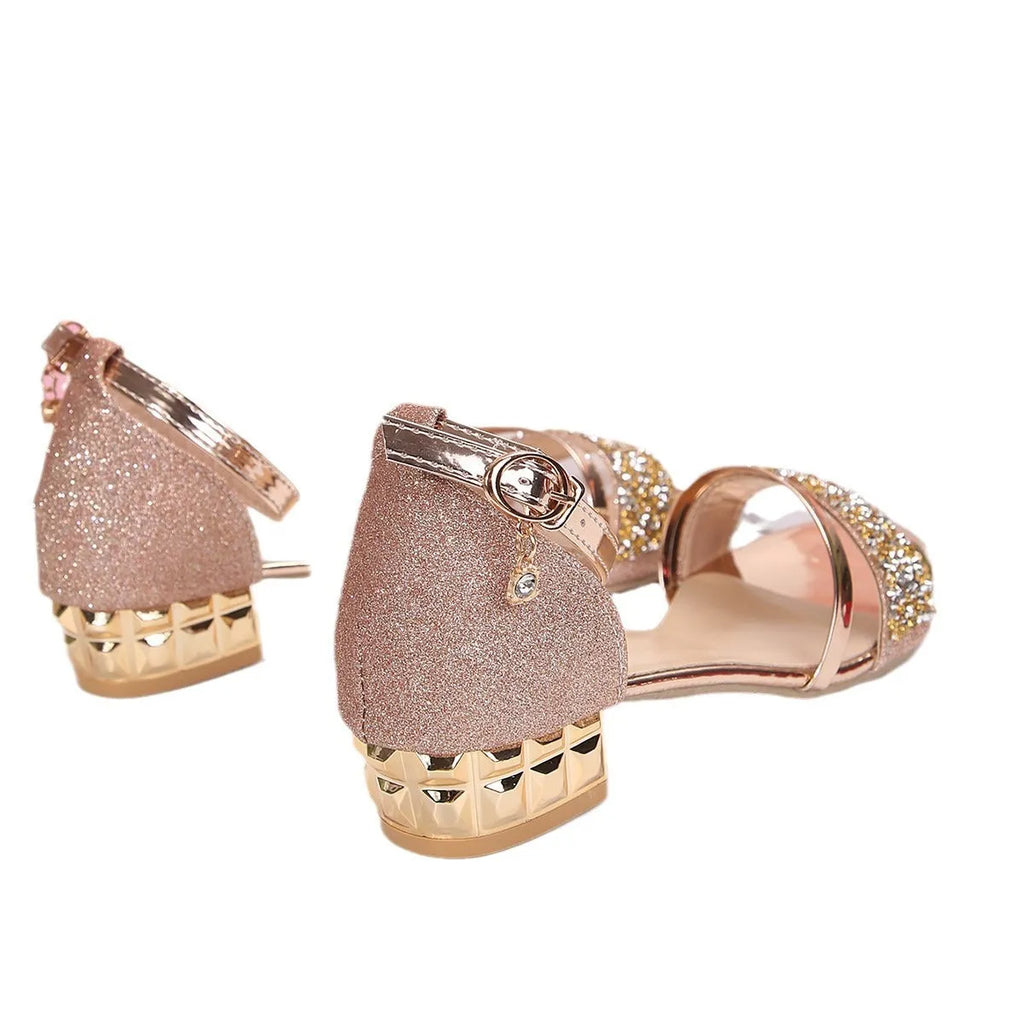 Women's plus size Roman style sandals with rhinestone fish mouth toe and buckle fastening on a rubber sole.