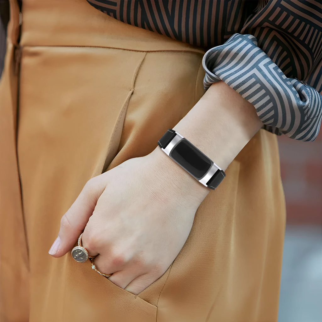 Genuine cowhide leather strap for Fitbit Charge 5 and Charge 6 smartwatch in multiple colour options.
