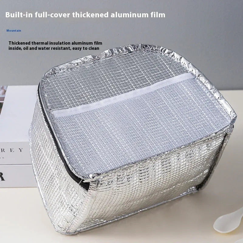 Insulated lunch box bag in textured cloth with large capacity for food preservation