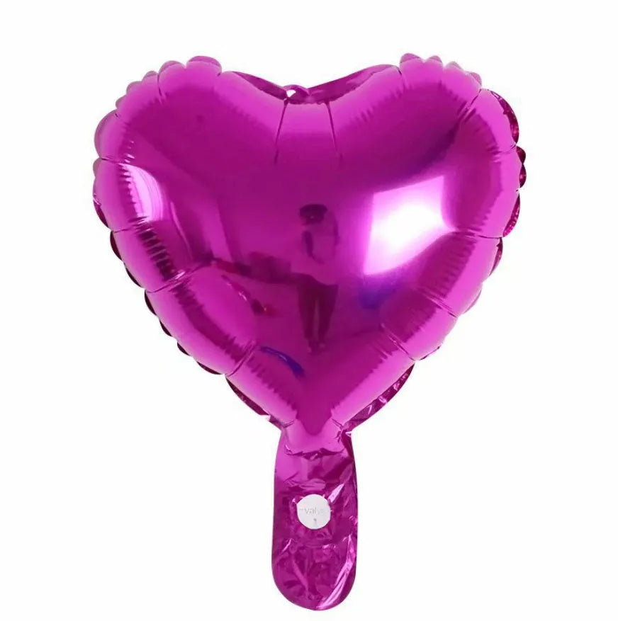 Pack of five sparkling peach heart-shaped aluminium balloons in red, blue, rose and silver colours.