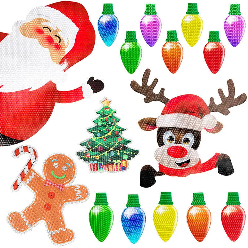 Magnetic Christmas light bulb reflective decal set with 24 bulbs and 12 wires for metal surfaces