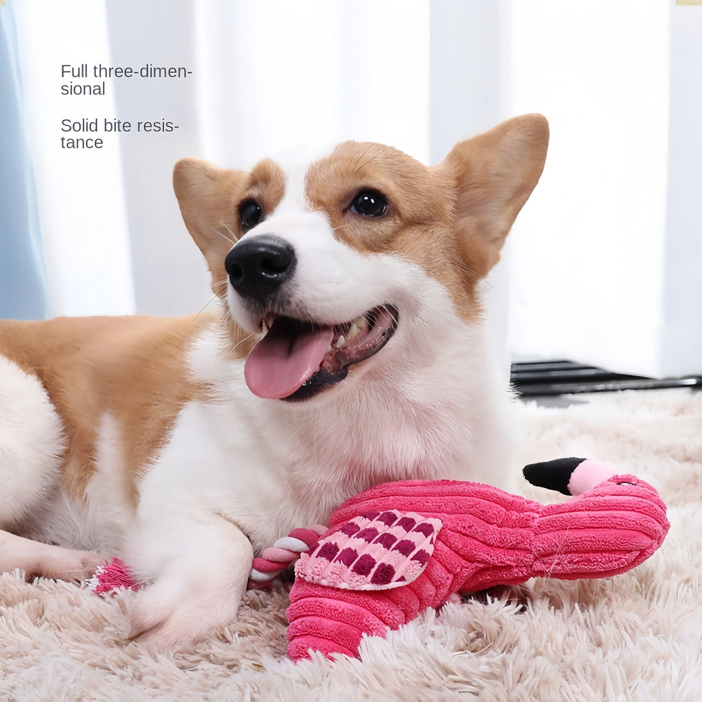 Pink animal-shaped corduroy squeaky dog chew toy for pets