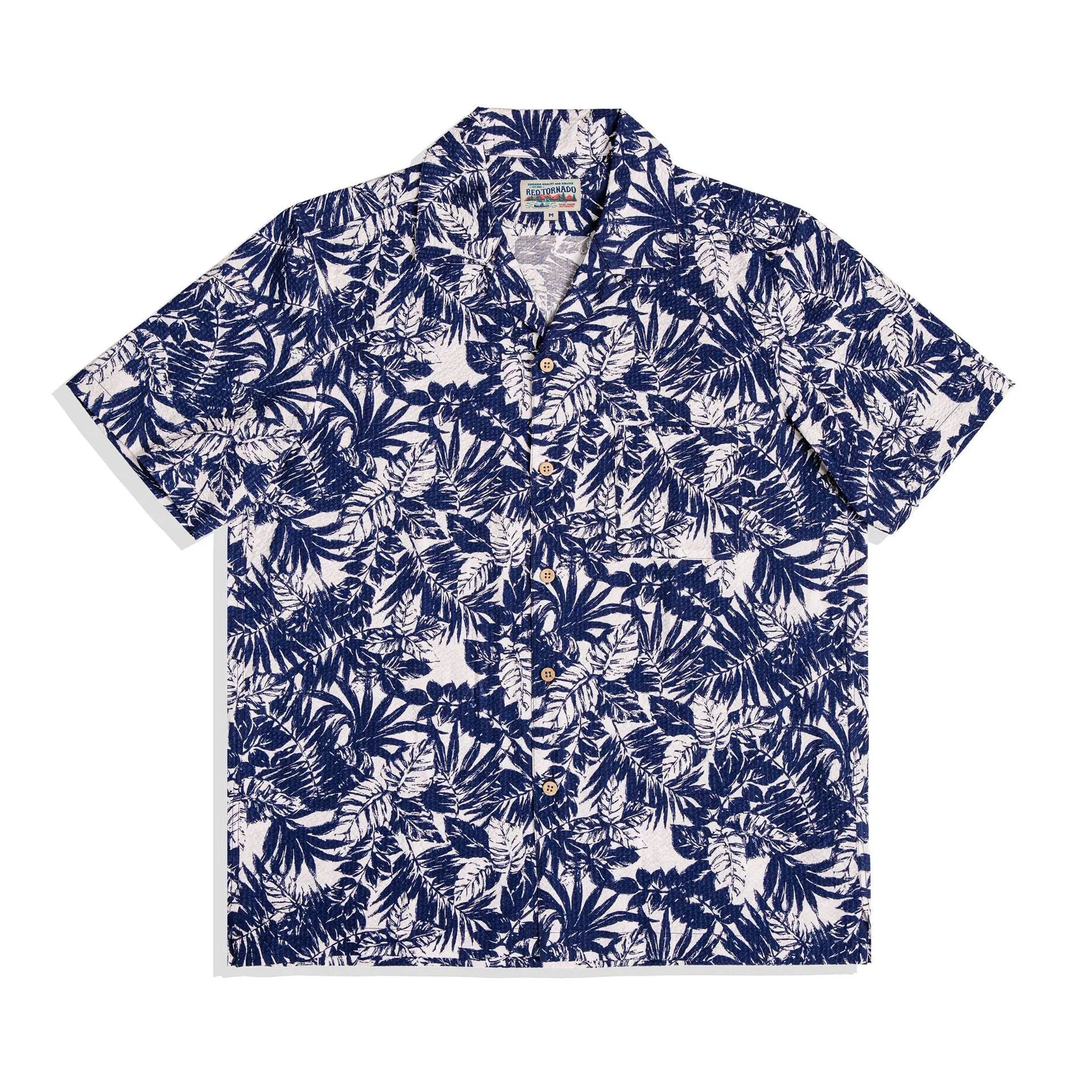 Vintage floral print seersucker shirt with Cuban collar in loose cardigan style