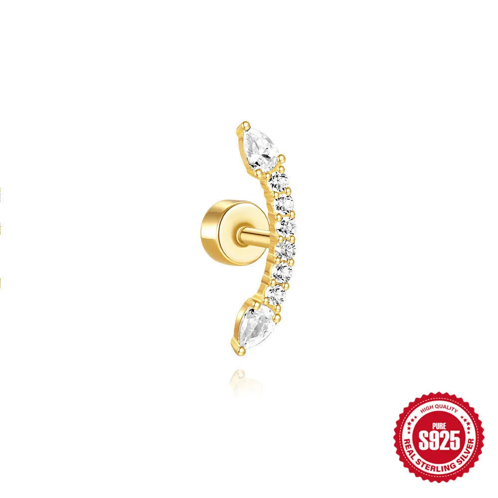 S925 sterling silver ear bone stud with flat column thread in one of twelve gold electroplated colour options.