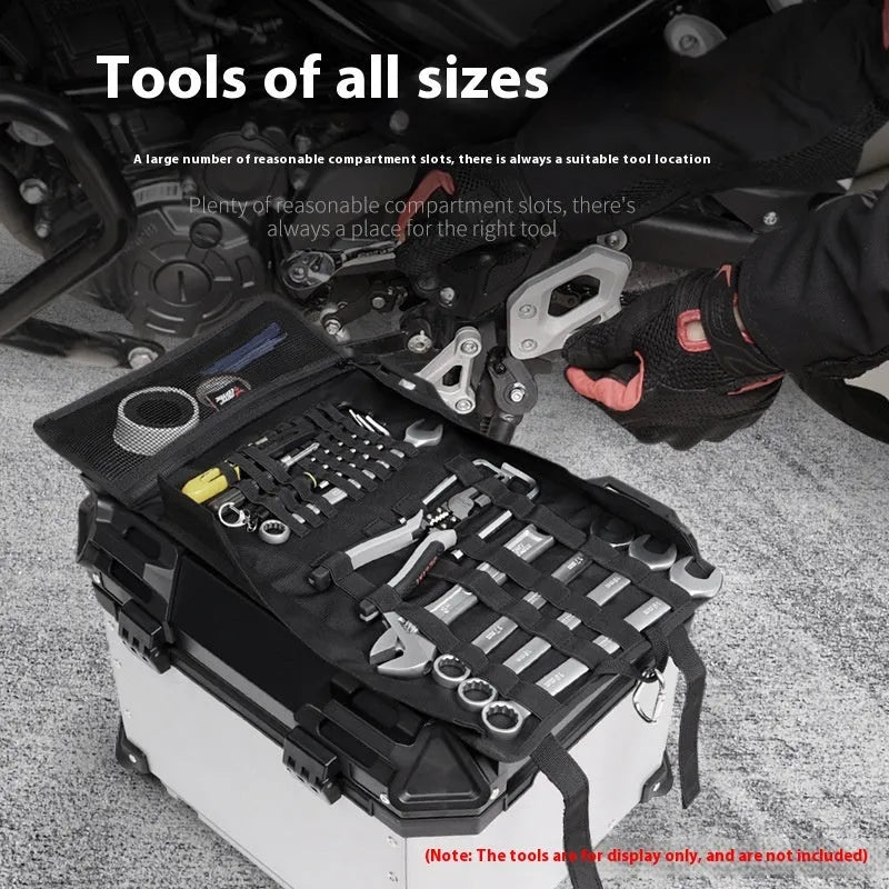 Motorcycle folding tool bag in Oxford cloth compact size 25.7 by 5 by 13.7 centimetres