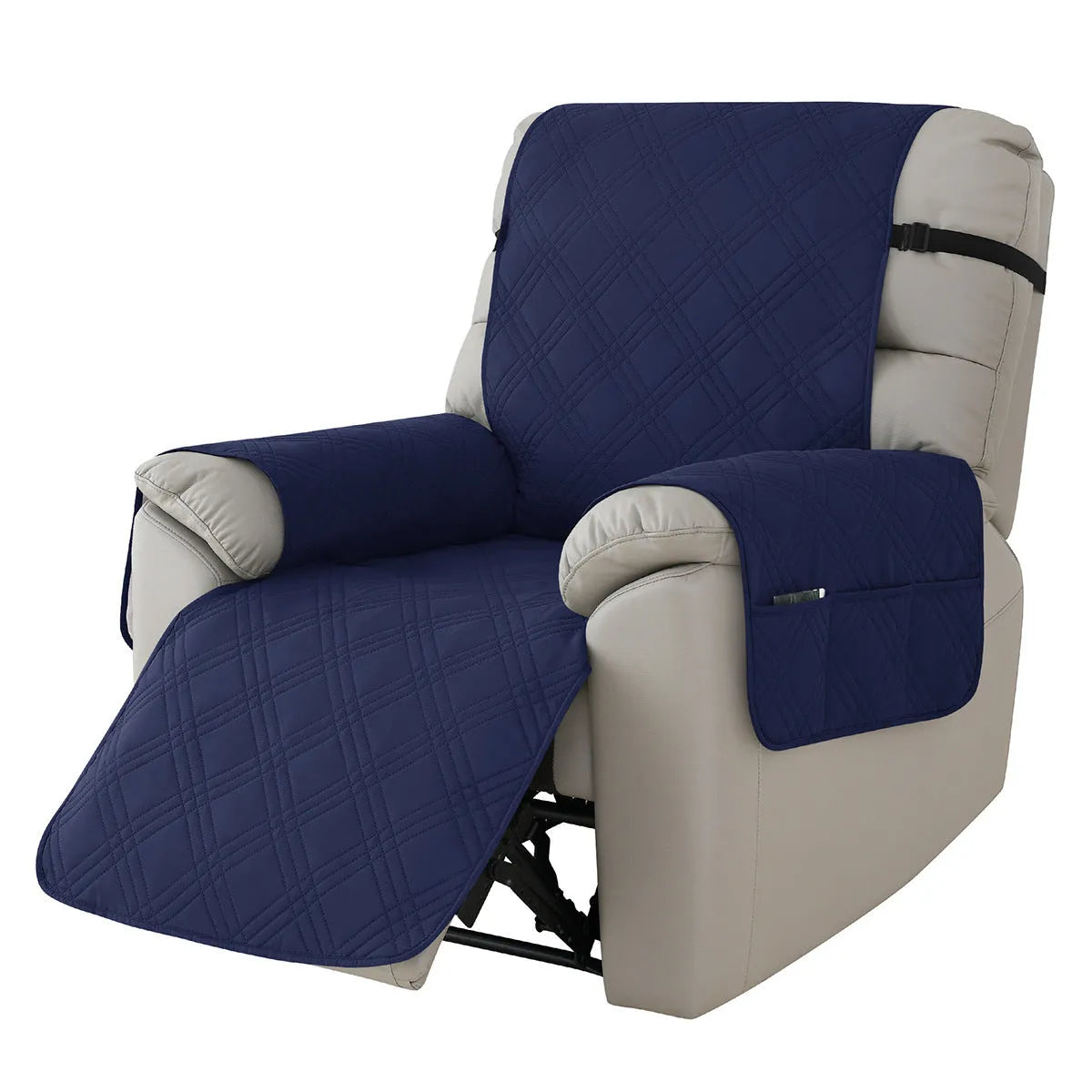 Quilted burgundy waterproof sofa cover fitted on a Chivas massage chair, American country style.