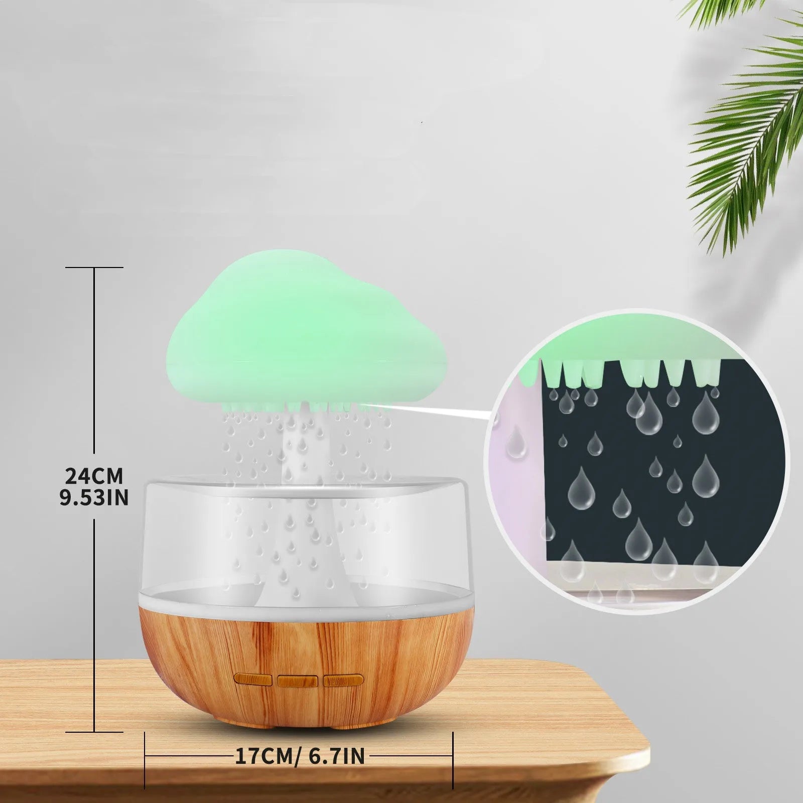 White cloud-shaped humidifier with LED lights and water vapour emission