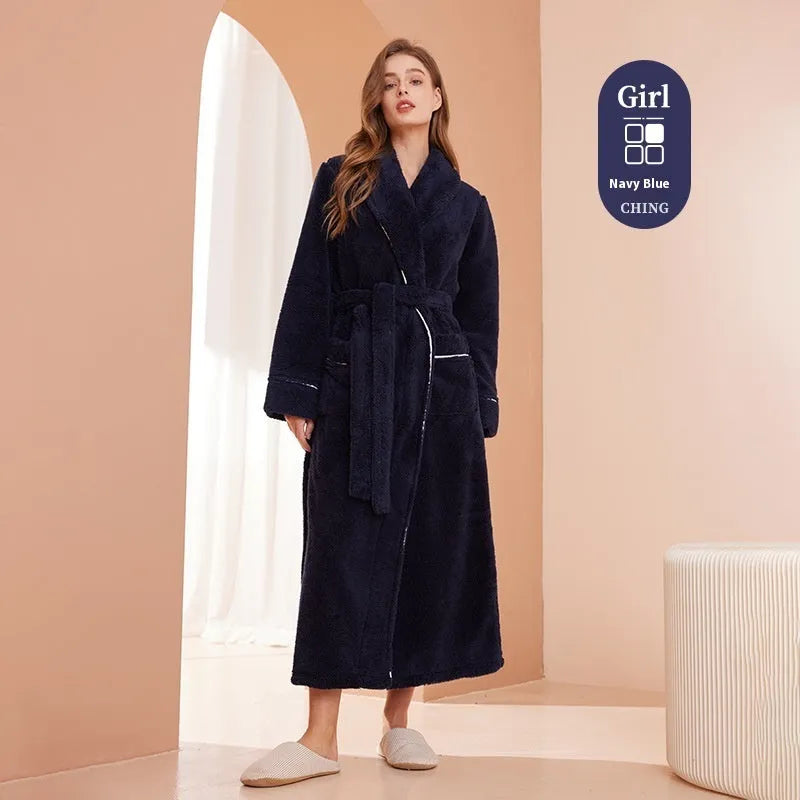 Thickened winter couple's bathrobe in Angola red flannel with European style cut and plus size options