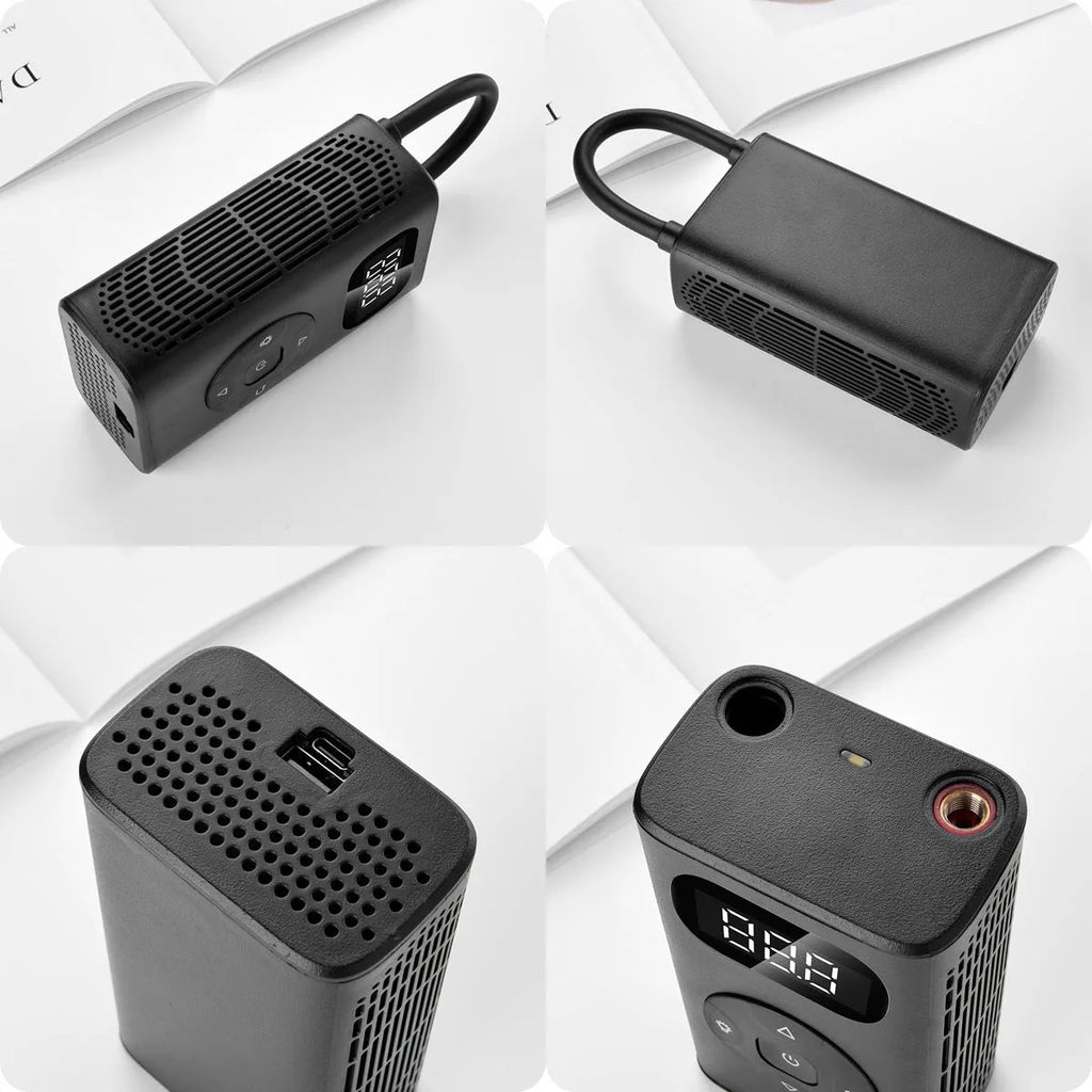 Black aviation aluminium alloy portable power bank tyre inflator with digital display and air hose