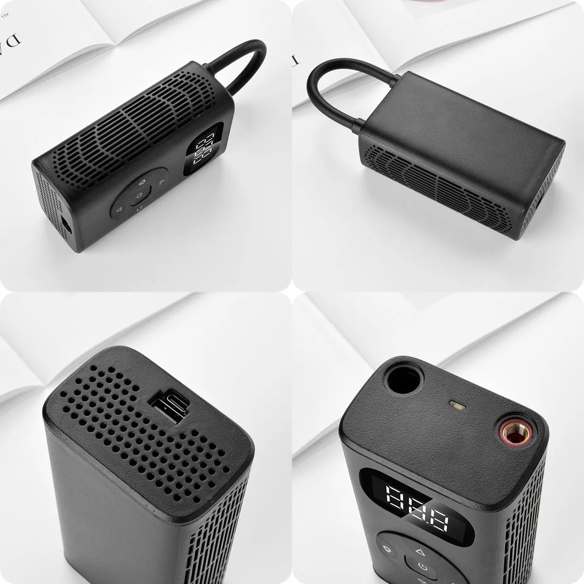 Black aviation aluminium alloy portable power bank tyre inflator with digital display and air hose