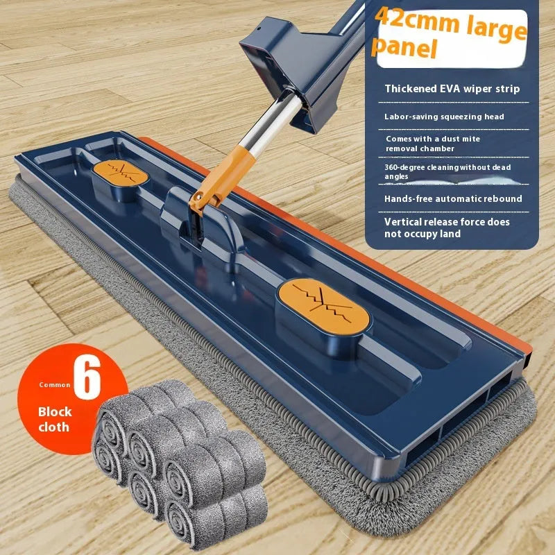 Large flat mop with 360 rotating head and stainless steel extended handle for home floor cleaning