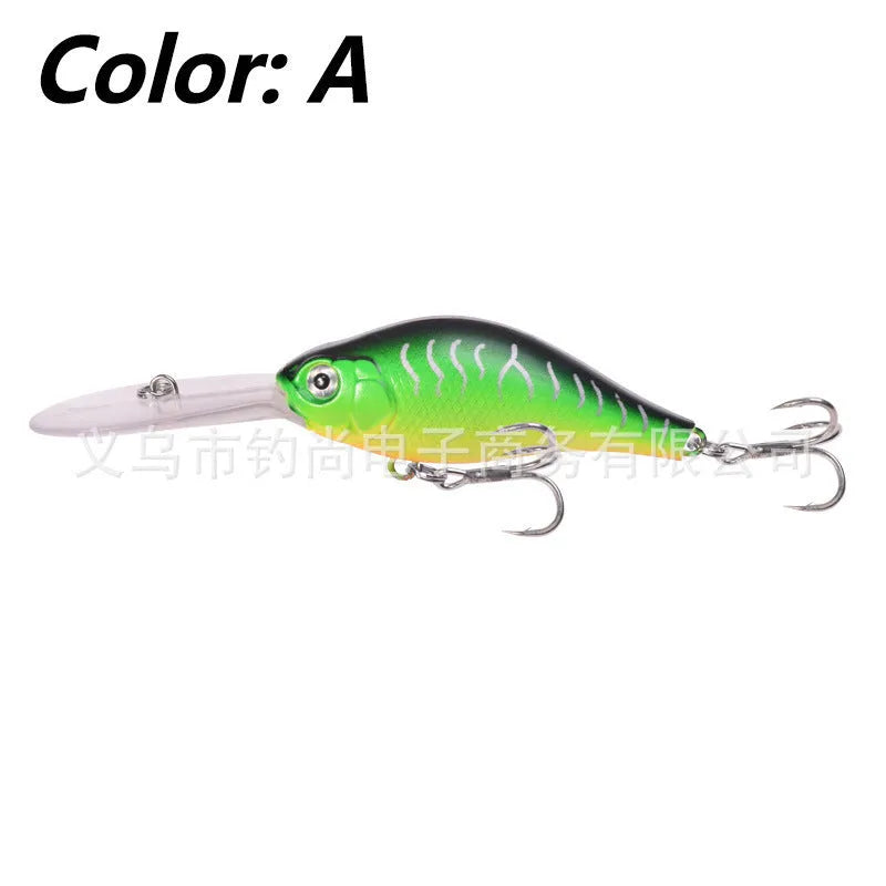 Floating Rock Little Fat Man deep diving mino fishing lure, 10.5cm long with treble hooks.