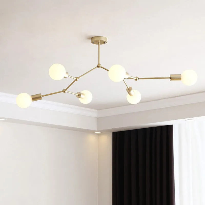 Iron Nordic style chandelier ceiling lamp with multiple light heads in black or white finish