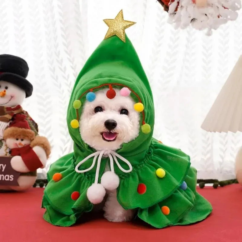 Red and green pet cloak shawl for small to medium dogs autumn winter Christmas
