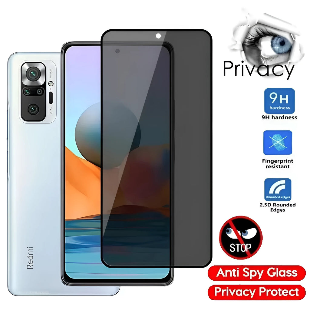 Privacy screen protector film for Poco and Redmi phones with anti-spy feature and application kit.