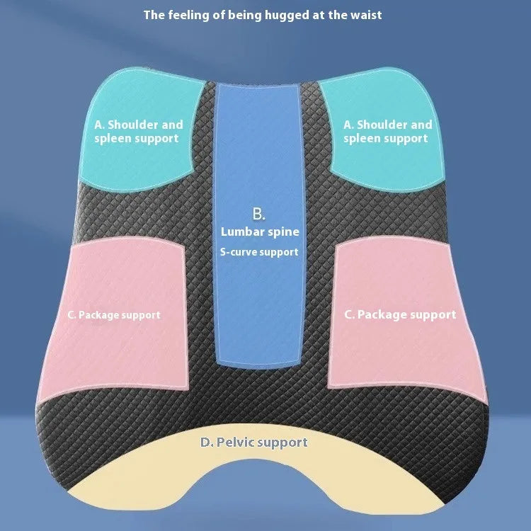Grey lumbar support cushion for office chair measuring 40x40x8cm