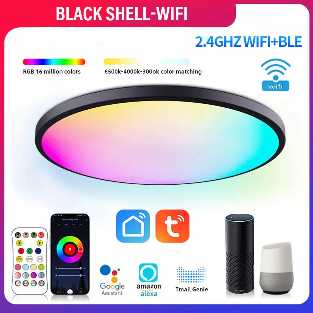 RGBCW intelligent ceiling lamp with Bluetooth and app control in black or white finish