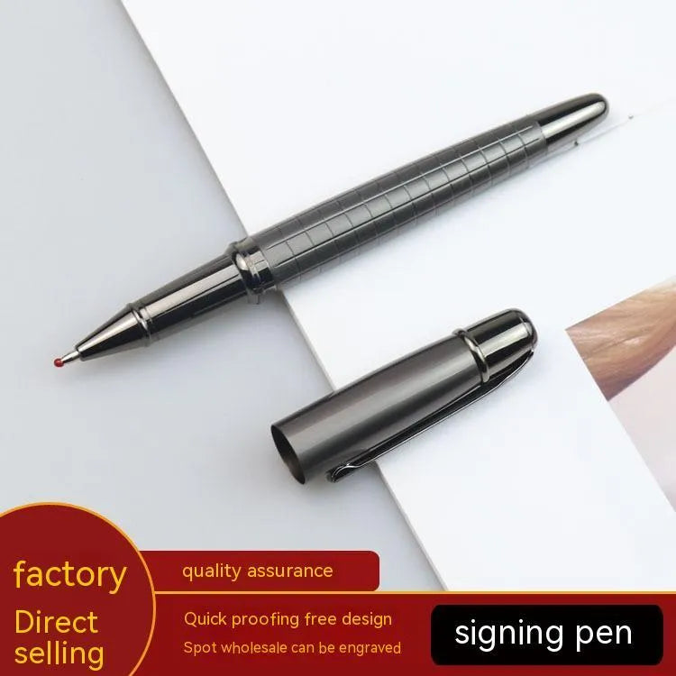 Gun grey metal rollerball pen measuring 13.5cm long for office signatures