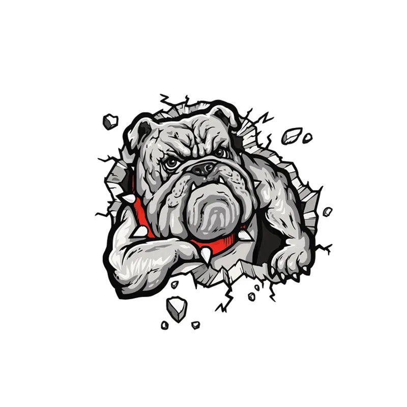 Grey dog design motorcycle decorative sticker with 17cm measurements and customisable size options