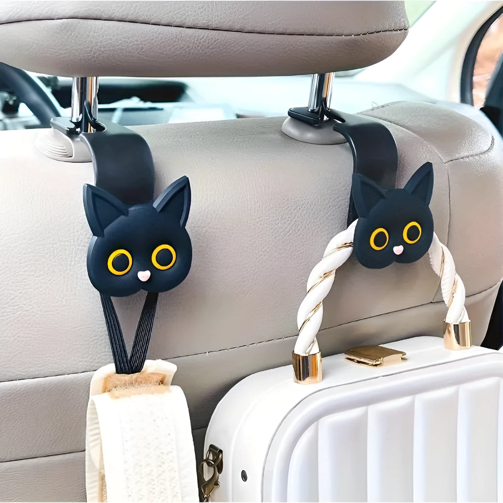 Cartoon cute car seat rear back hook made of ABS in black colour, sold in multiple pack options
