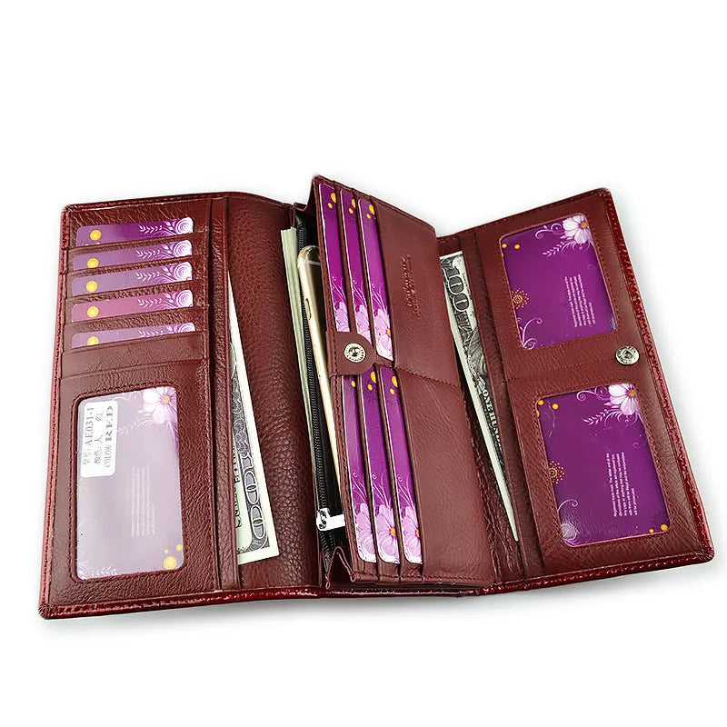 Women's patent leather coin purse with crocodile pattern design in wine red colour