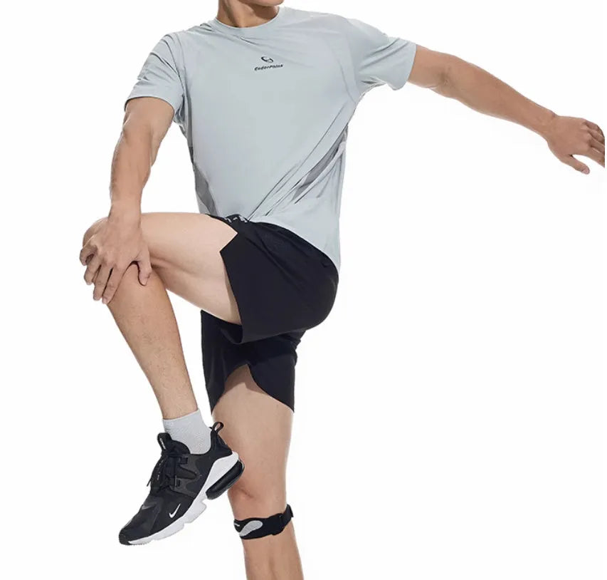 Men's black four-point stretch running shorts with laser punch stitching detail