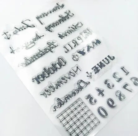 Transparent silicone calendar seal stamp with vintage digital table design for craft projects