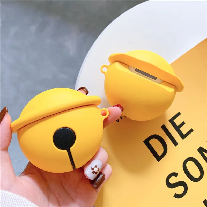 Yellow silicone bell-shaped protective case for AirPods 1 and 2 generation.