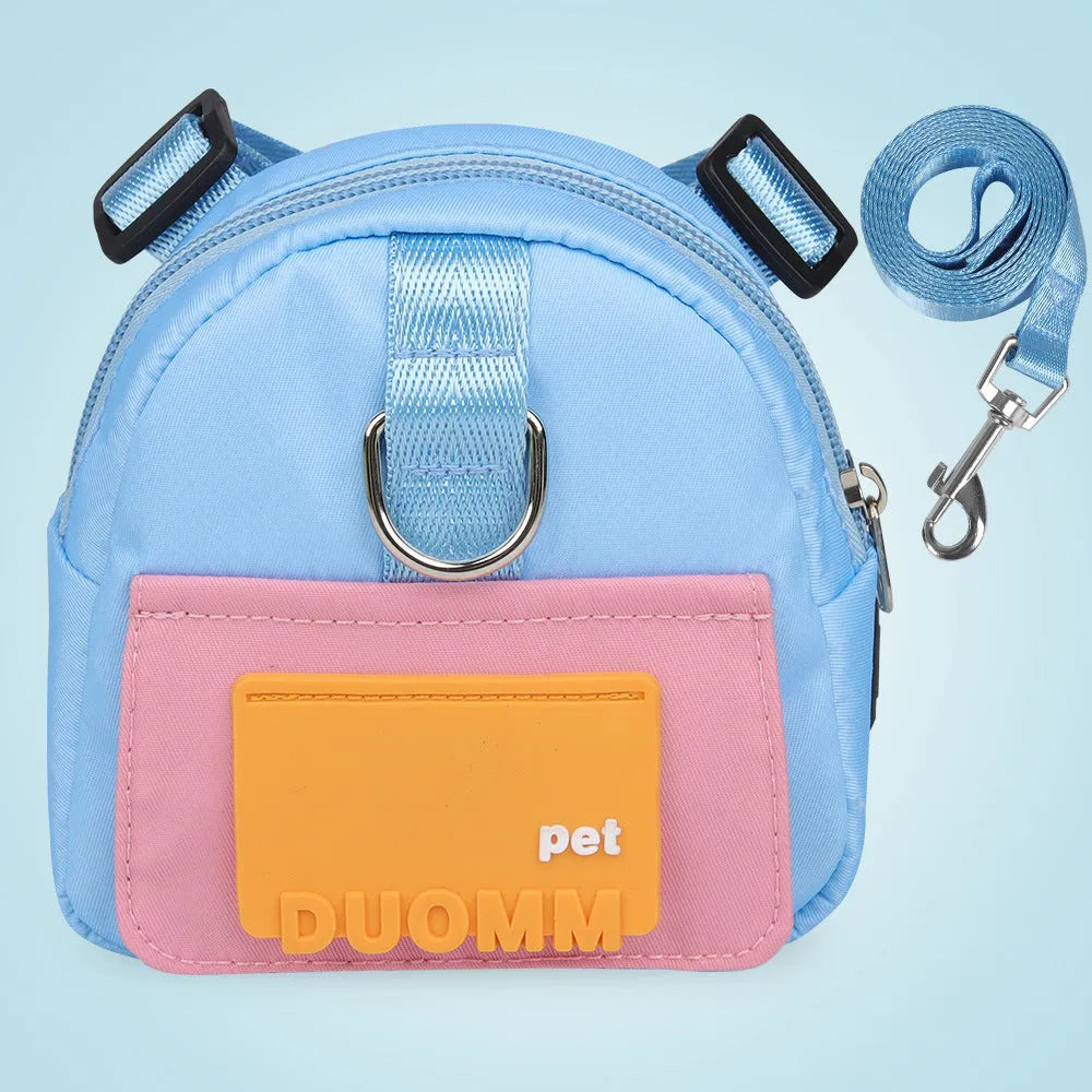 Adjustable dog harness backpack with storage compartment in blue colour