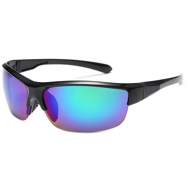 Men's semi-frameless windproof sports sunglasses for cycling in Bright Black Blue Mercury colour