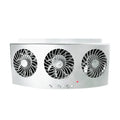 Black and white car ventilation fan for exhaust odour with USB cable on a car seat