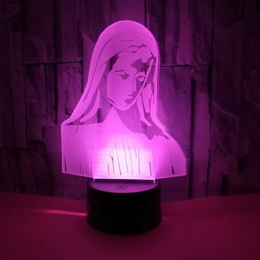 3D LED night light showing laser engraved acrylic plate with dual-ring pattern on ABS base with touch controls