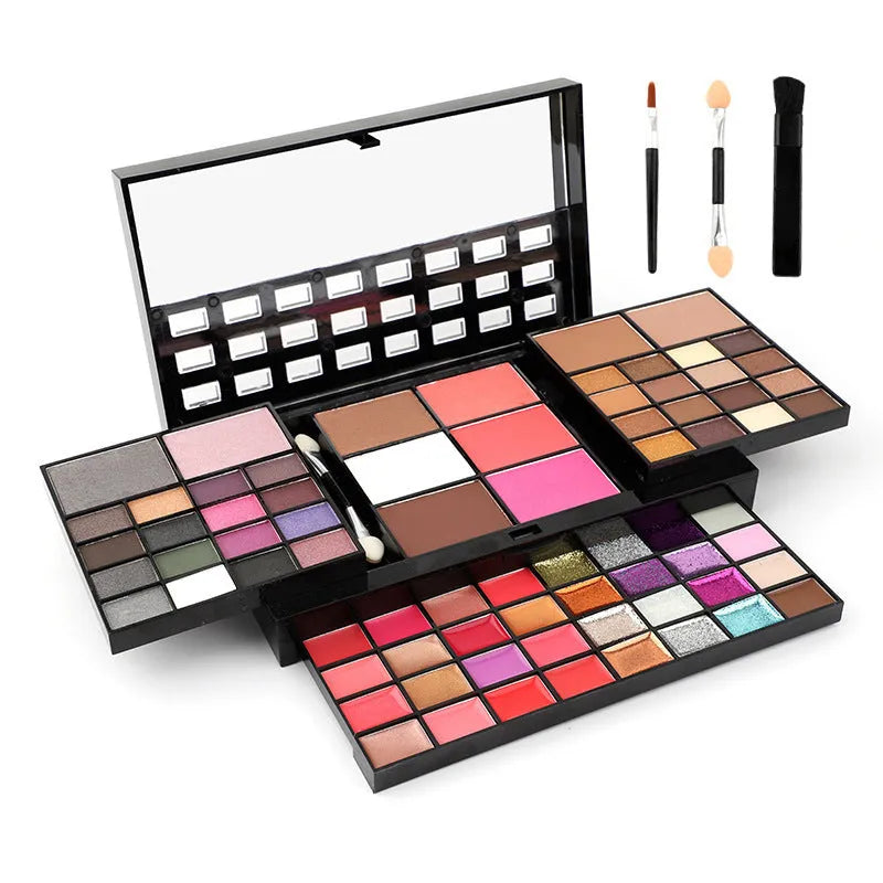 74 colour makeup palette with eyeshadows, lip glosses, brushes in plastic case