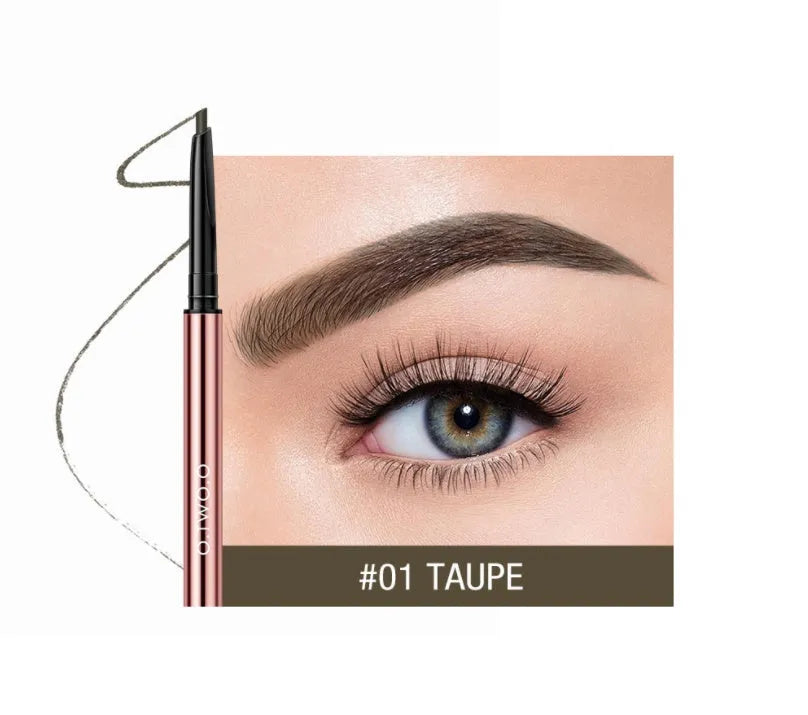 Eyebrow makeup pencil in colour box packaging showing six natural shade options